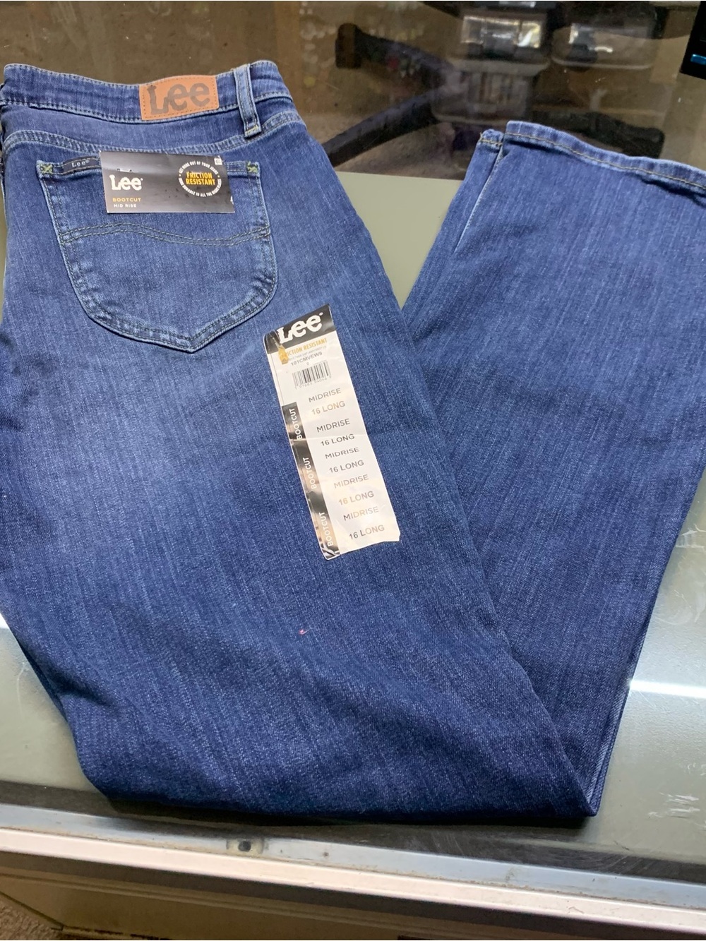 NWT LEE Mid-Rise Bootcut Jeans Friction Resistant Blue Denim - 16L